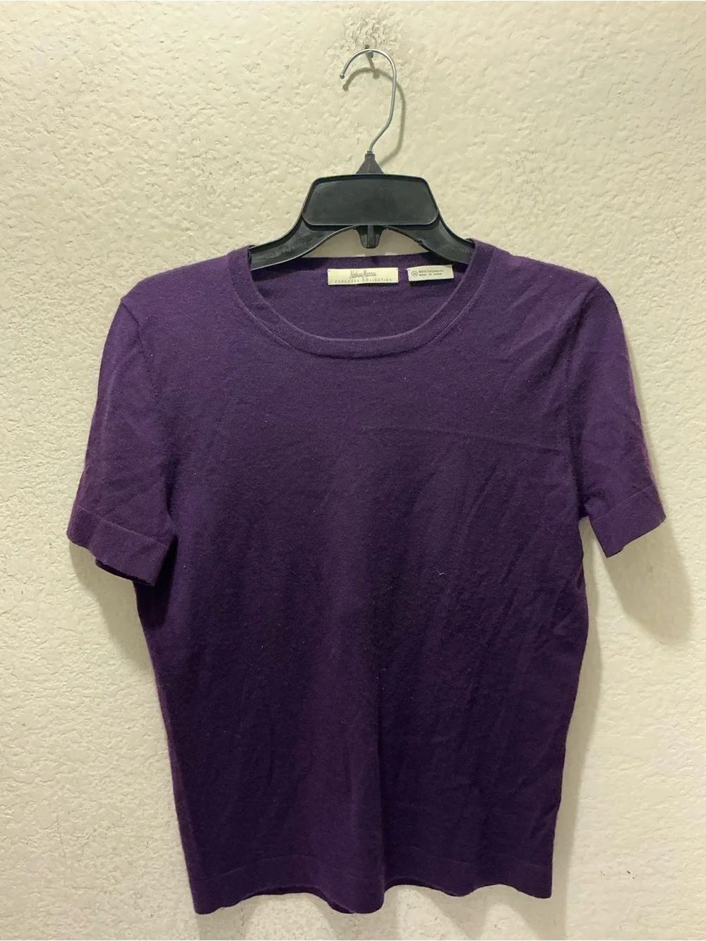 Neiman Marcus cashmere collection Short-Sleeve Crewneck Top - Purple